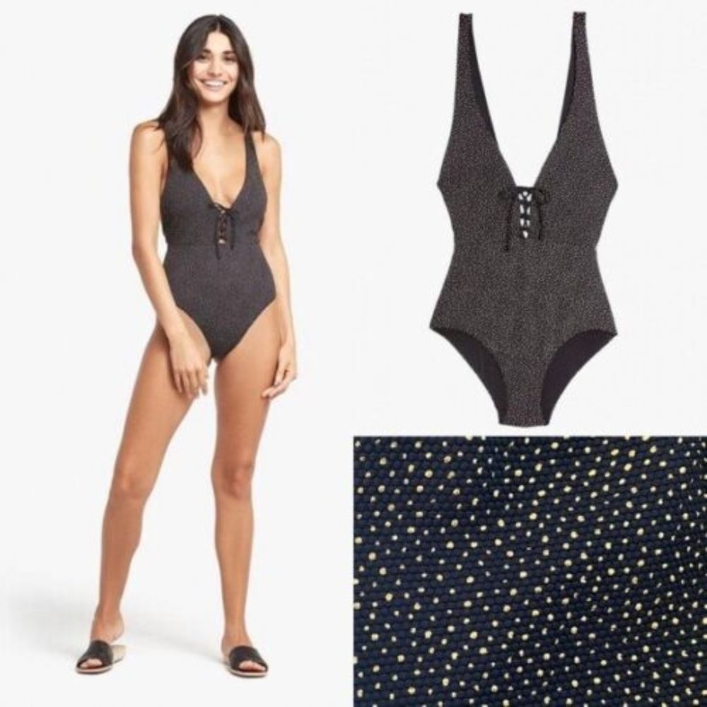 Onia Galaxy Dot Iona Reversible Lace Up One Piece Black Gold Swimsuit NEW $265 L